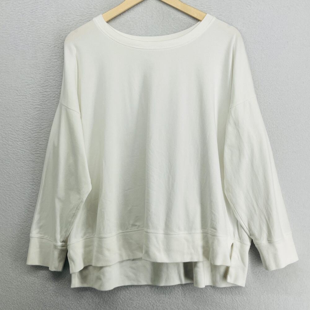 EILEEN FISHER Top XL Stretch Organic Cotton Jersey Boxy Long Sleeve White